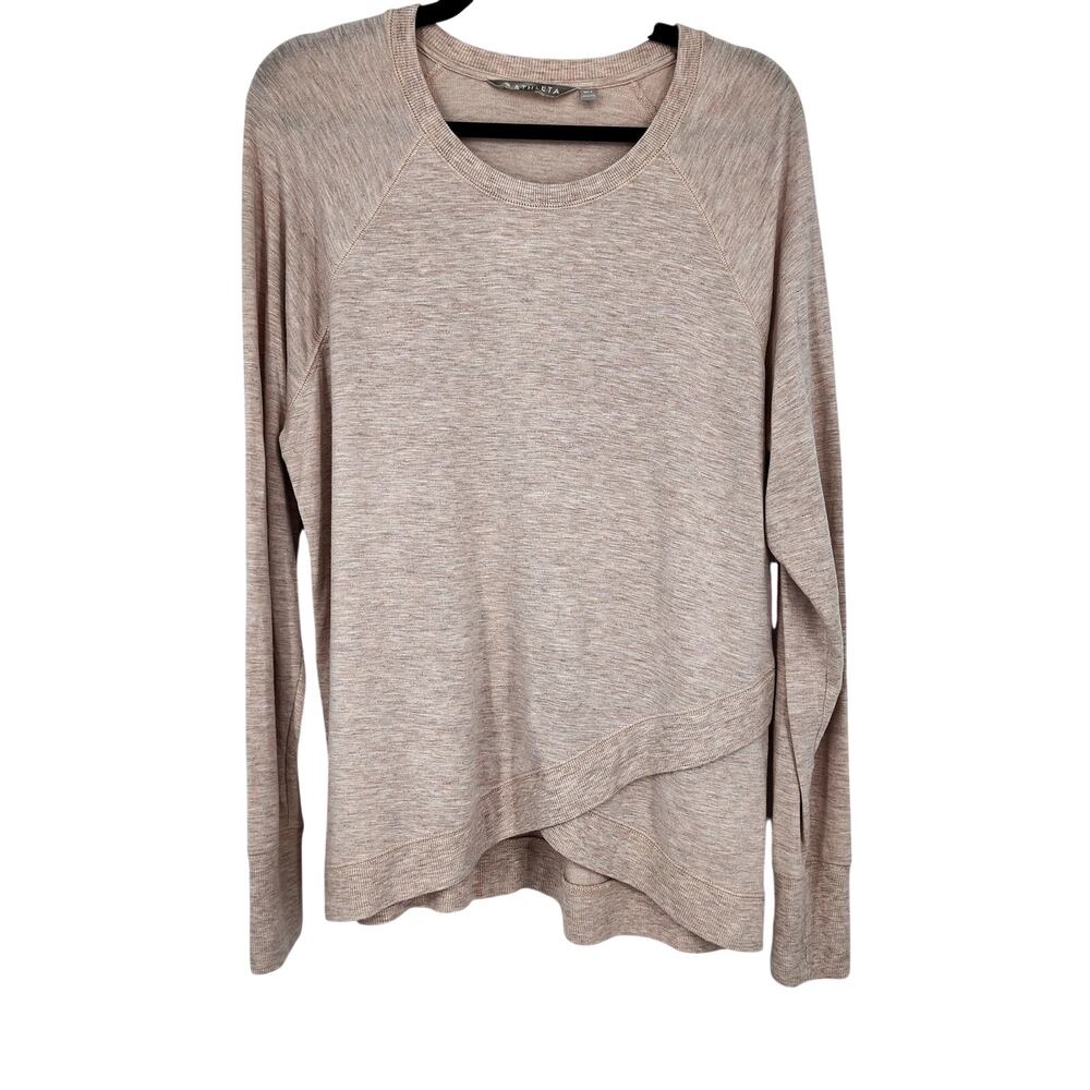 Athleta Heathered Cream Criss Cross Tulip Hem Crewneck Sweatshirt Size XL Tall